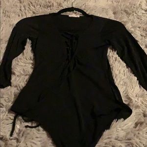 Black lace up bodysuit